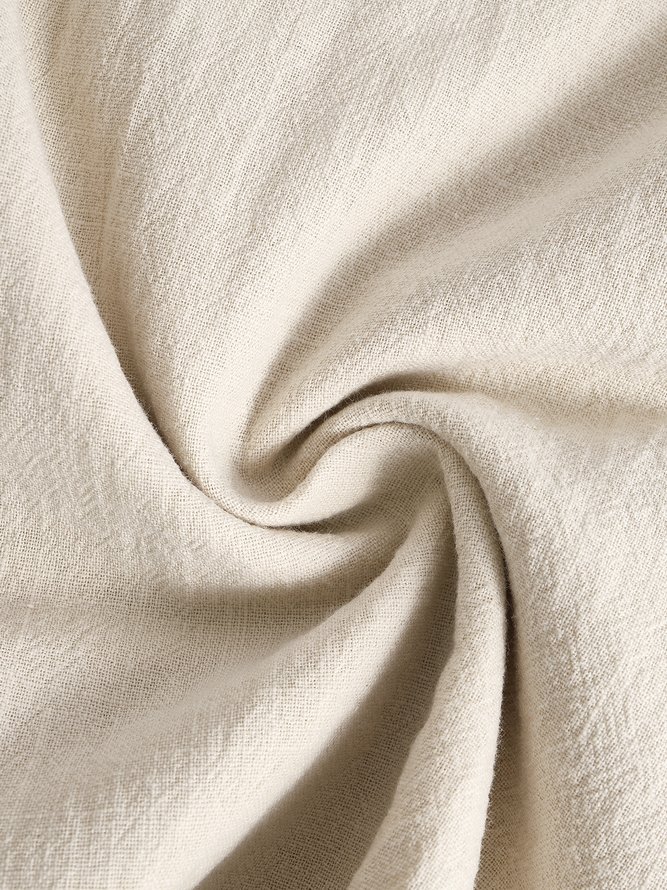 Cotton and Linen Plain Color Workwear Long Sleeve Shirt