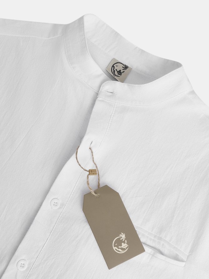 Men's Casual Cotton Linen Long Sleeve Pullover Shirt