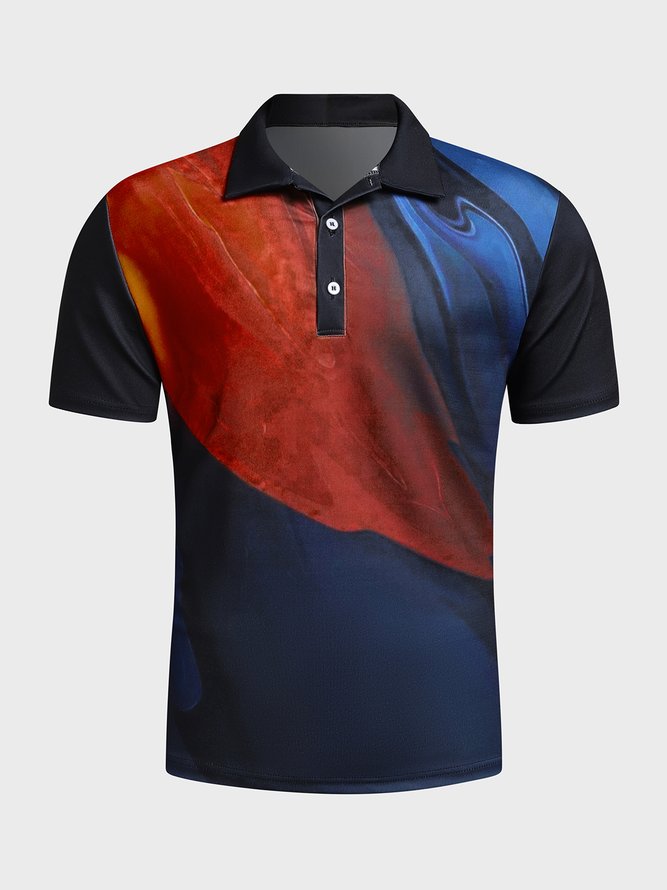 Casual Art Collection Abstract Gradient Stone Pattern Element Pattern Lapel Short Sleeve Polo Print Top