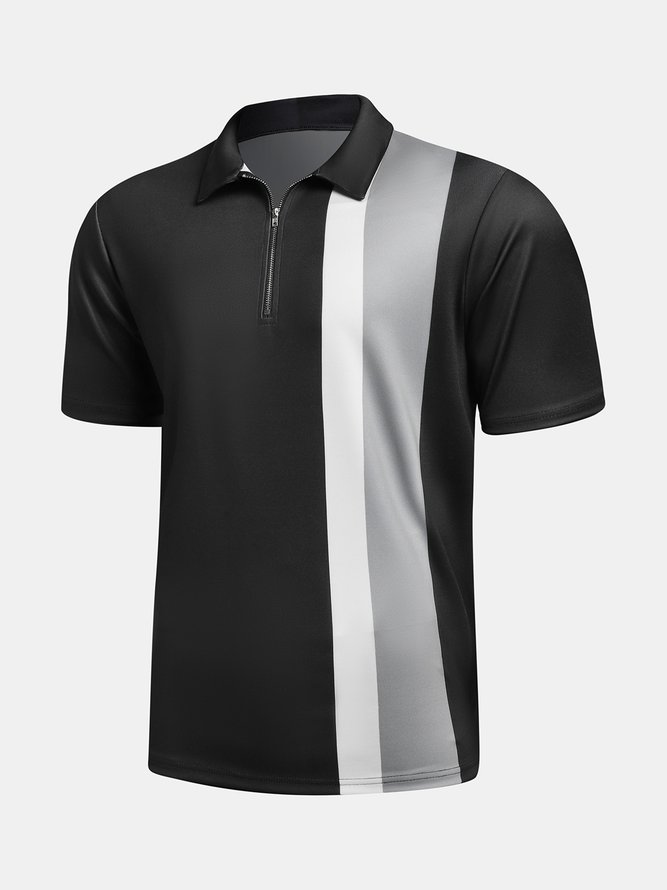 Casual Art Collection Striped Geometric Lapel Short Sleeve Polo Print Top