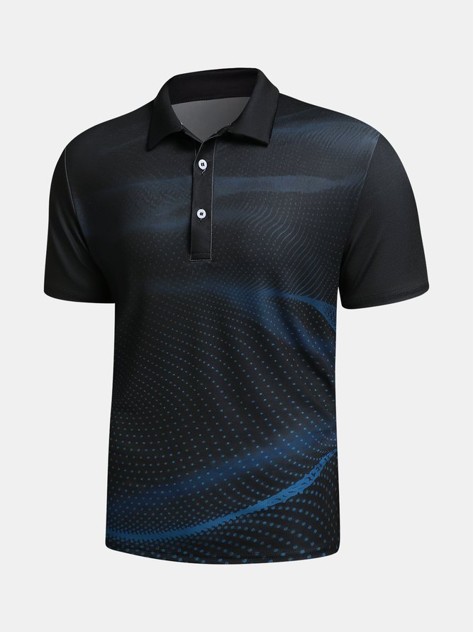Men's 3D Polka Dot Gradient Button Short Sleeve Polo Shirt Casual Style Art Collection Lapel Print Top