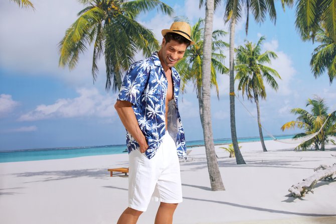 Men's Hawaiian Print Lapel Loose Chest Pocket Short Sleeve Fashion Aloha Shirt