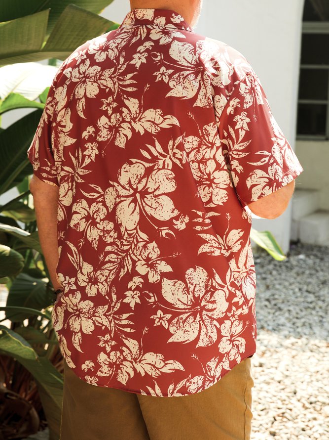 Big Size Floral Chest Pocket Short Sleeve Hawaiian Shirt