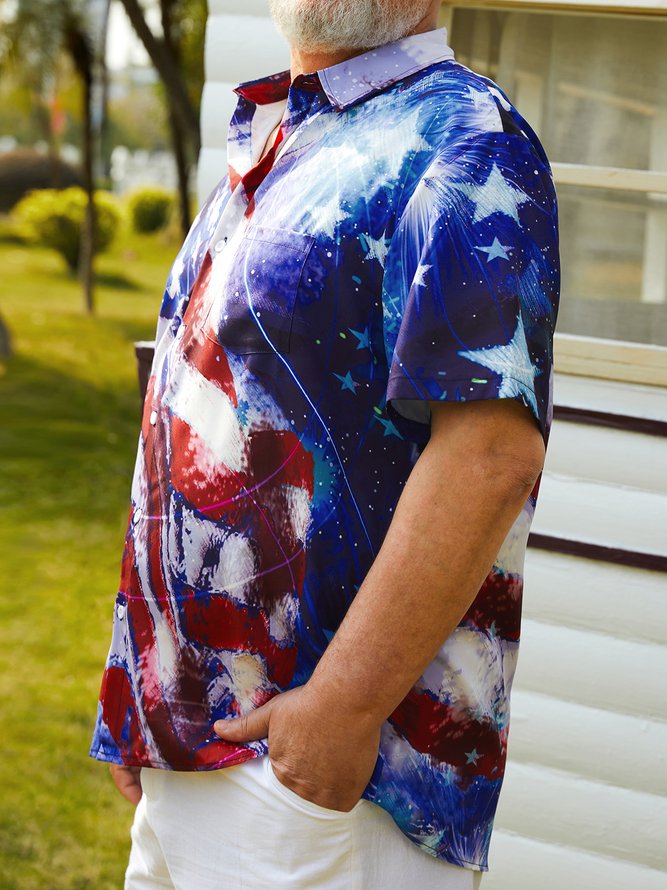 Big Size American Flag Chest Pocket Short Sleeve Shirt