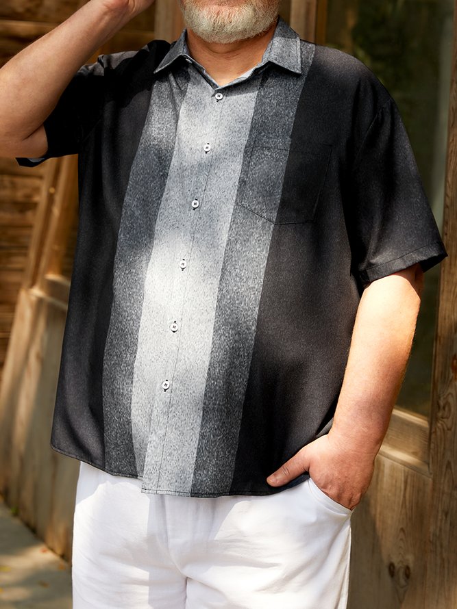 Big Size Art Geometric Lapel Short Sleeve Bowling Shirt