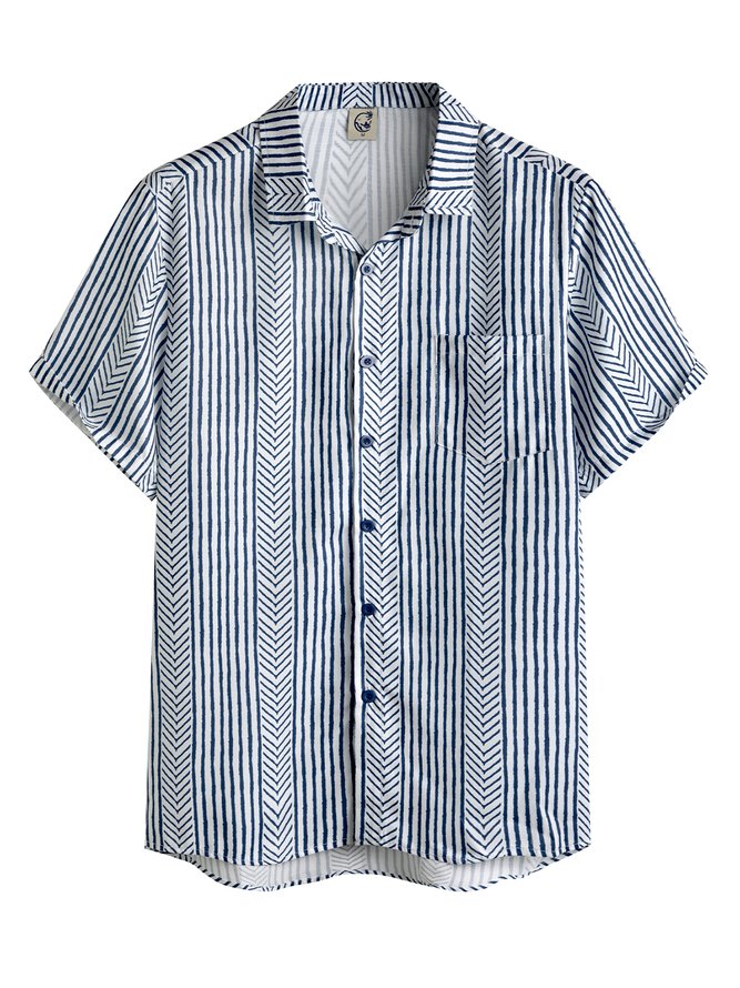 Shirts For Father Retro Striped Chest Pocket Short Sleeve Shirt | hardaddy