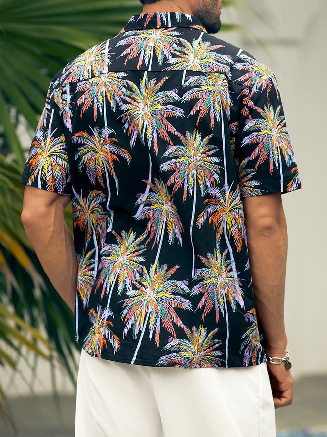 Hardaddy®Cotton Coconut Tree Chest Pocket Resort Shirt