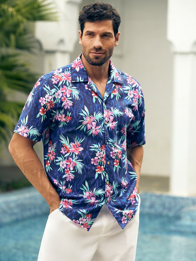 Hardaddy® Cotton Floral Chest Pocket Aloha Shirt
