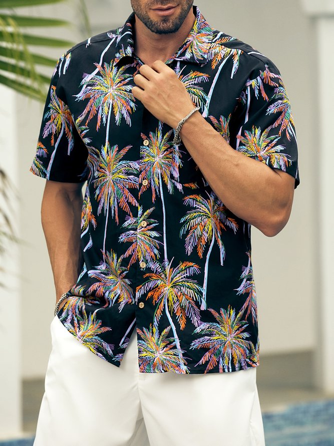 Hardaddy®Cotton Coconut Tree Chest Pocket Resort Shirt