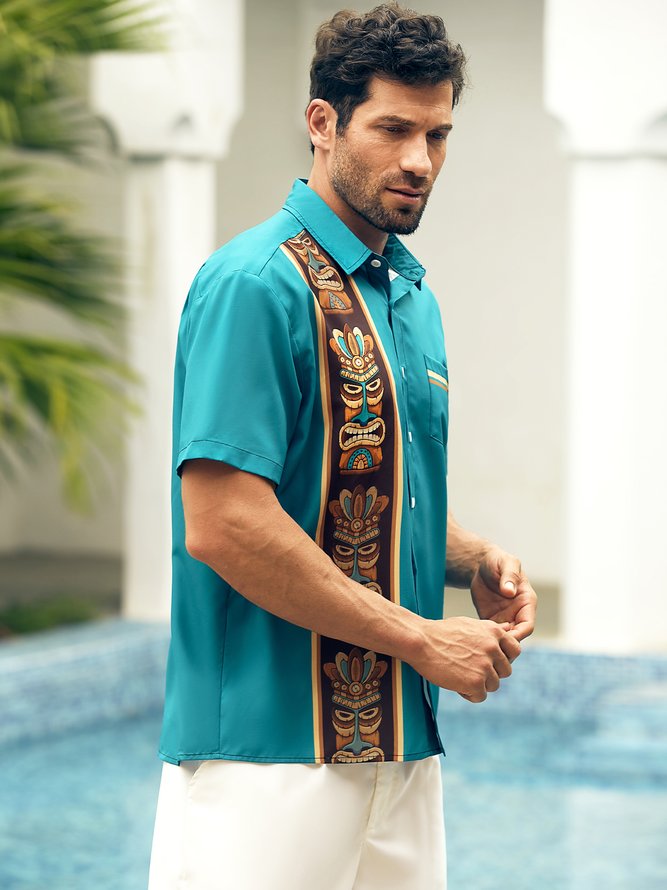TIKI Chest Pocket Short Sleeve Bowling Shirt