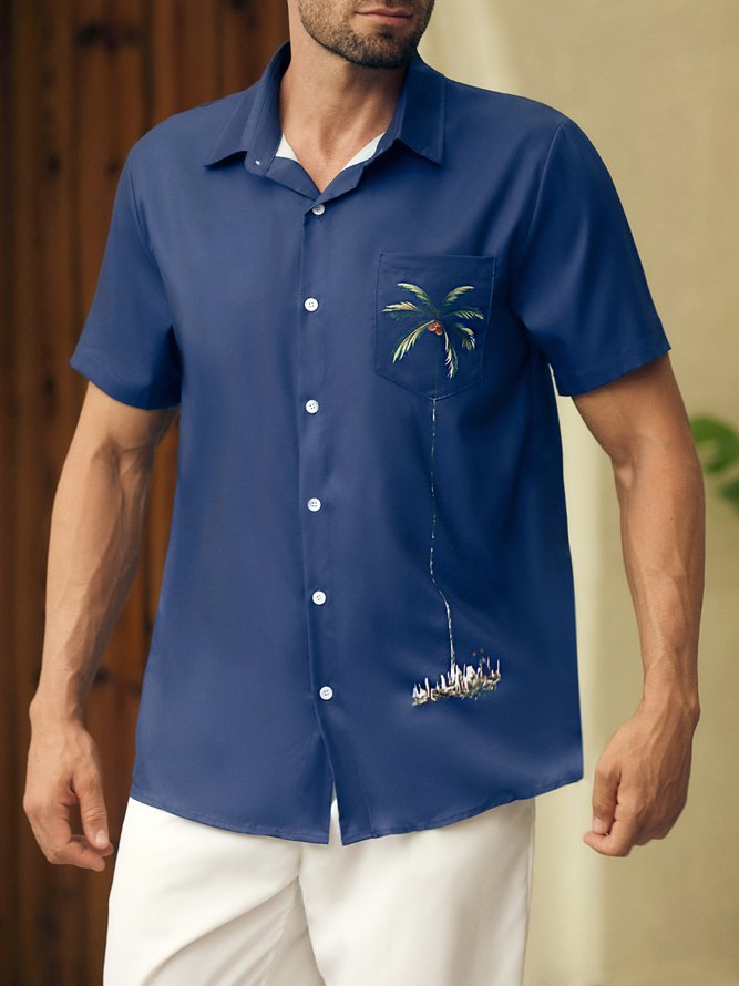 Hawaiian Retro Coconut Tree Men's Casual Short-sleeved Shirt