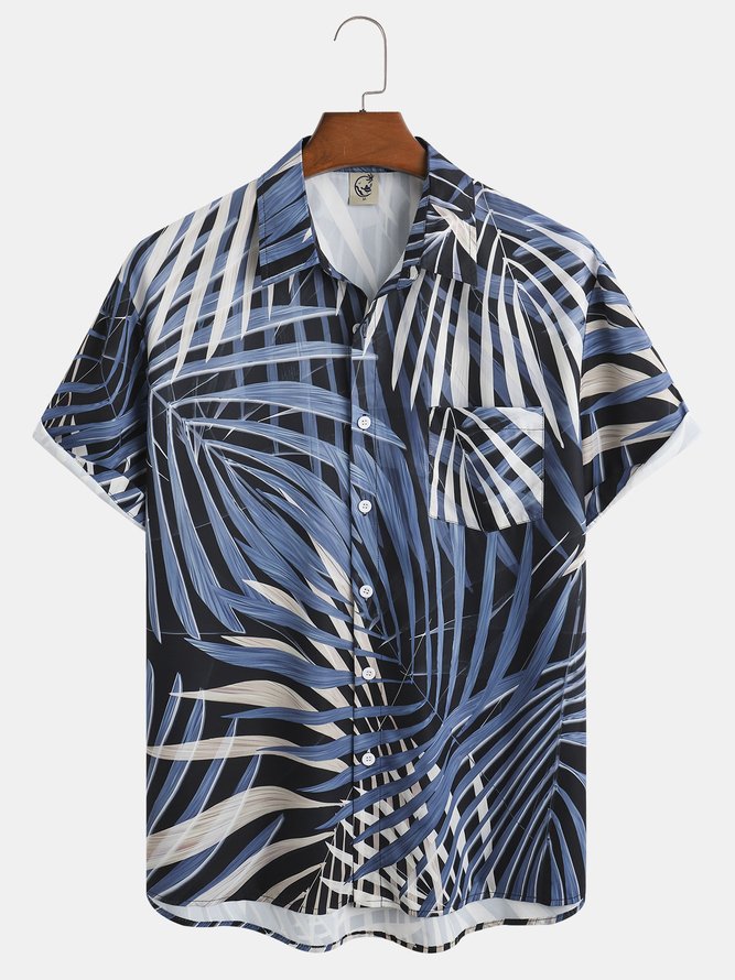 Men's Botanical Print Casual Fabric Fashion Pocket Lapel Short Sleeve Shirt