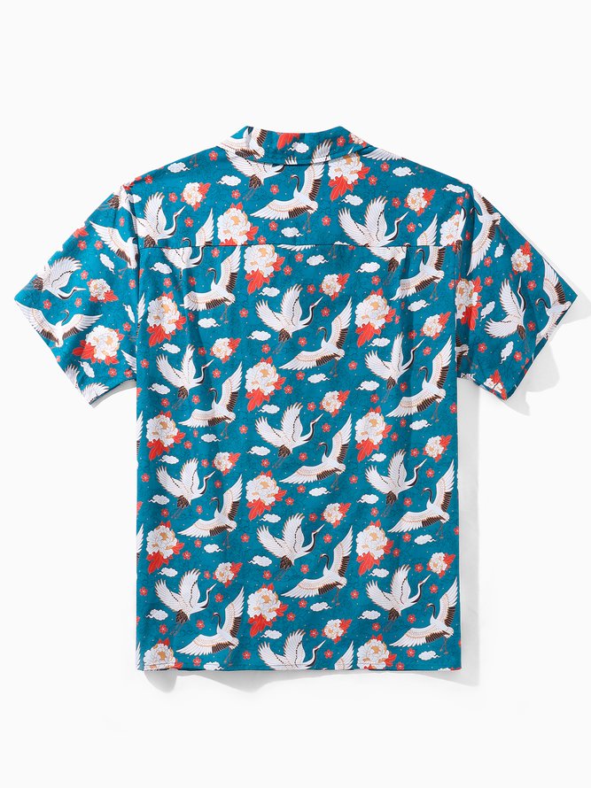 Hardaddy® Cotton Ukiyo-e Crane Chest Pocket Aloha Shirt