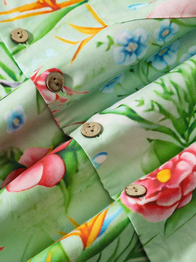 Hardaddy®Cotton Tropical Flamingo Chest Pocket Resort Shirt