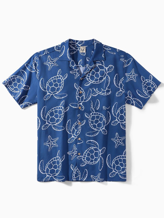 Hardaddy® Cotton Sea Turtle Chest Pocket Aloha Shirt