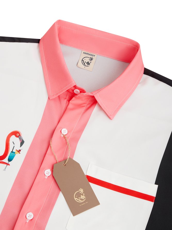 Flamingo Chest Pocket Short Sleeve Bowling Shirt