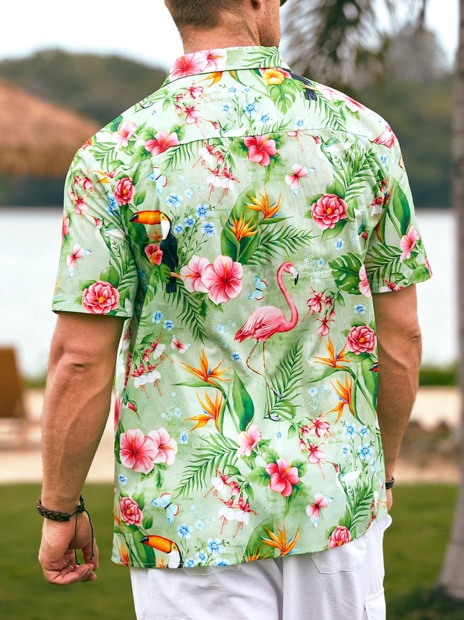 Hardaddy®Cotton Tropical Flamingo Chest Pocket Resort Shirt