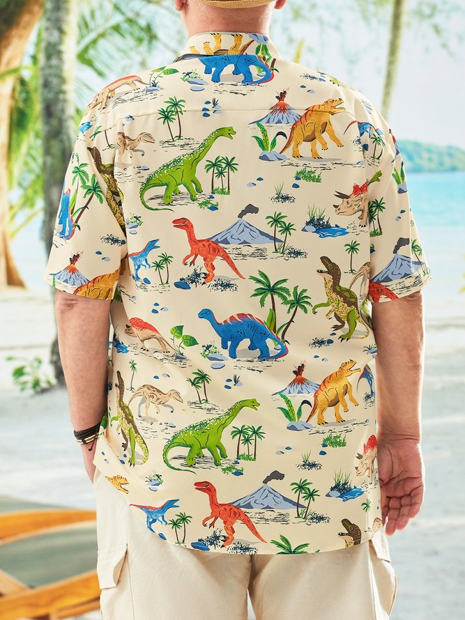 Big Size Dinosaur Chest Pocket Short Sleeve Hawaiian Shirt