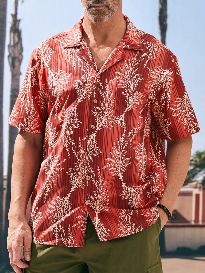 Hardaddy® Cotton Leaves Chest Pocket Aloha Shirt