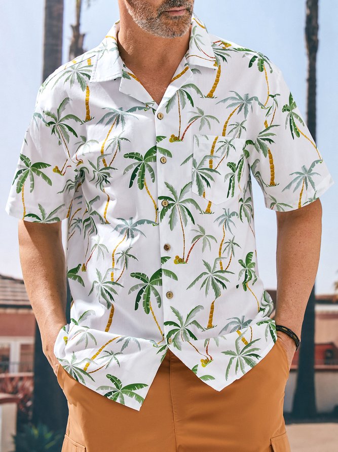 Hardaddy® Cotton Coconut Tree Chest Pocket Short Sleeve Resort Shirt