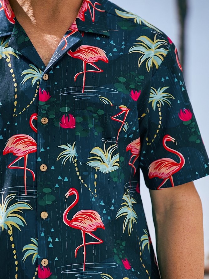 Hardaddy® Cotton Flamingo Chest Pocket Aloha Shirt