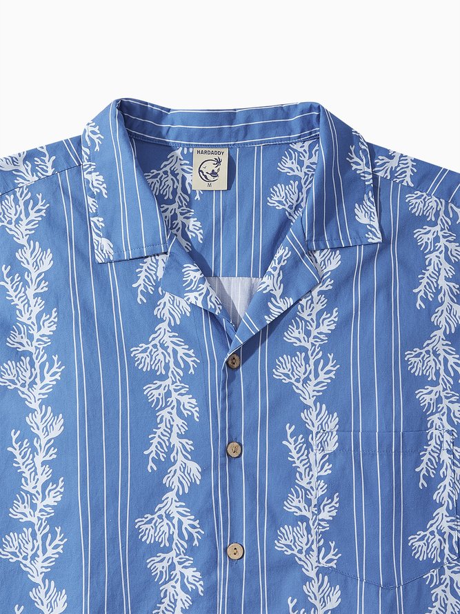 Hardaddy®Cotton Striped Botanical Coral Chest Pocket Resort Shirt