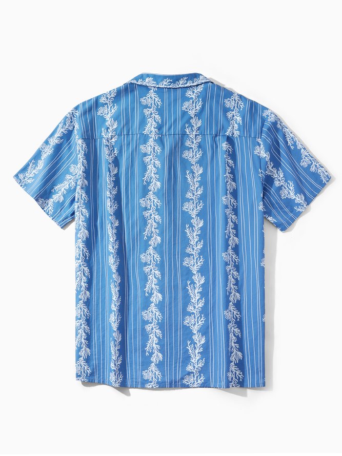 Hardaddy®Cotton Striped Botanical Coral Chest Pocket Resort Shirt