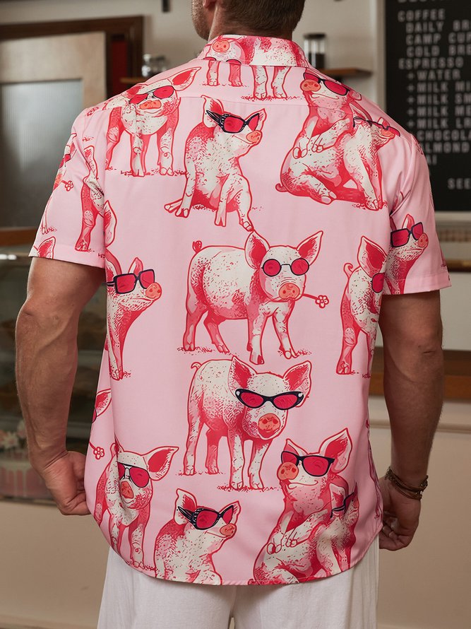 Funky Pig Chest Pocket Short Sleeve Casual Shirt