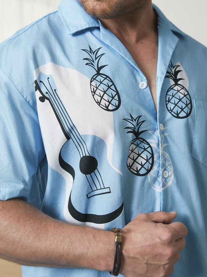 Hardaddy® Cotton Guitar Pineapple Chest Pocket Resort Shirt
