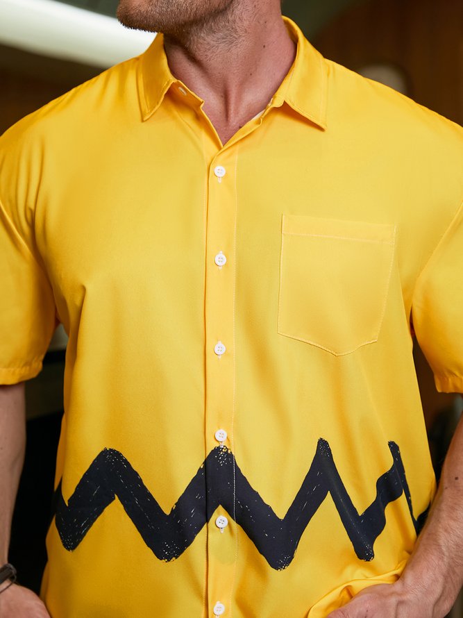 Cartoon Chest Pocket Short Sleeves Casual Shirt