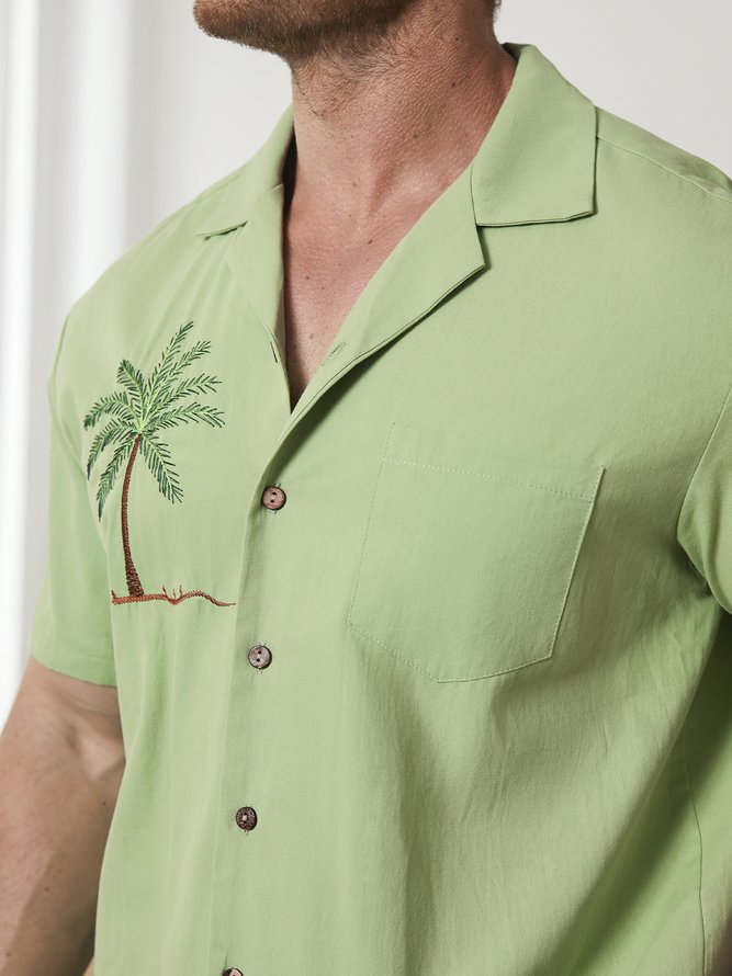 Hardaddy® Cotton Coconut Tree Embroidered Resort Shirt