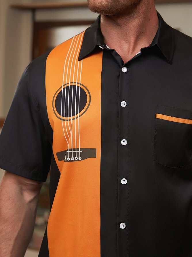 Men's Music Print Casual Short Sleeve Hawaiian Shirt