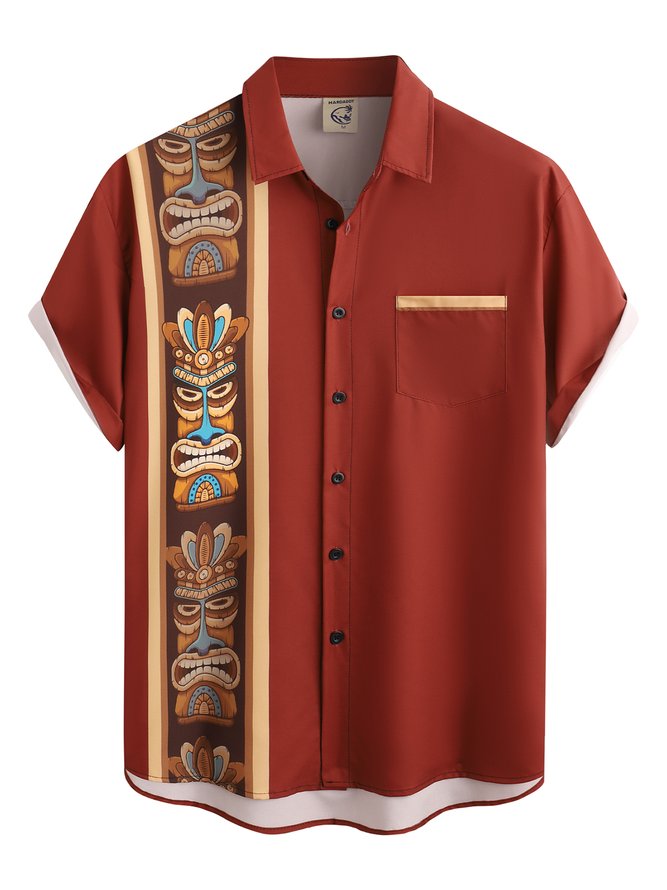 TIKI Chest Pocket Short Sleeve Bowling Shirt