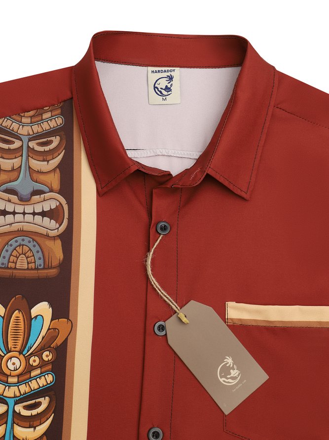 TIKI Chest Pocket Short Sleeve Bowling Shirt