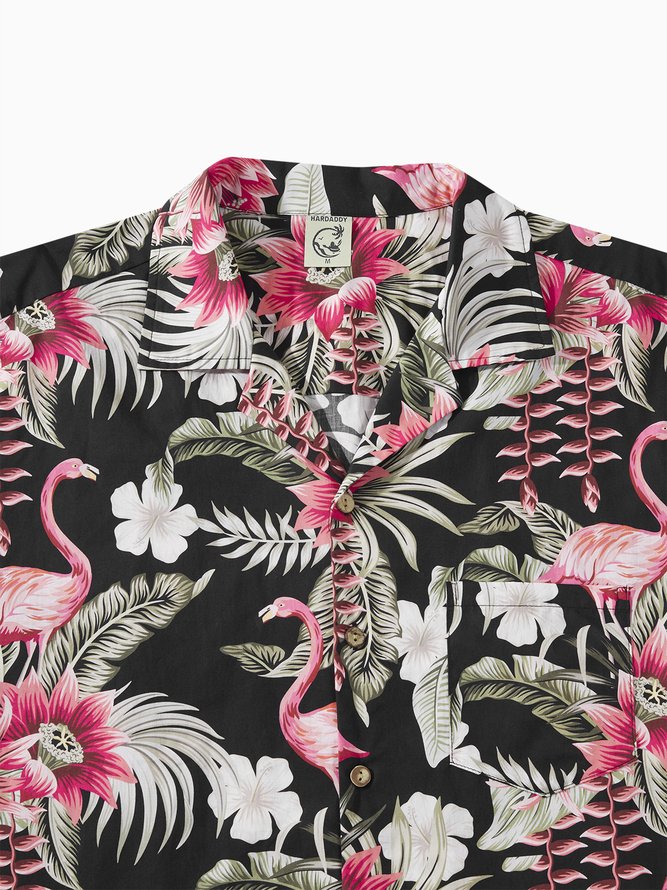 Hardaddy®Cotton Tropical Flamingo Print Short Sleeve Resort Shirt