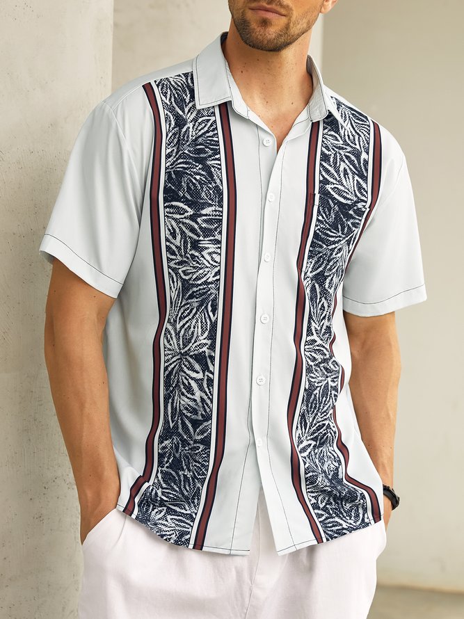 Geometry Chest Pocket Short Sleeve Bowling Shirt