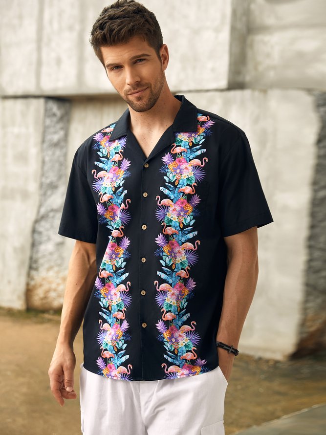 Hardaddy® Cotton Tropical Flamingo Bowling Shirt