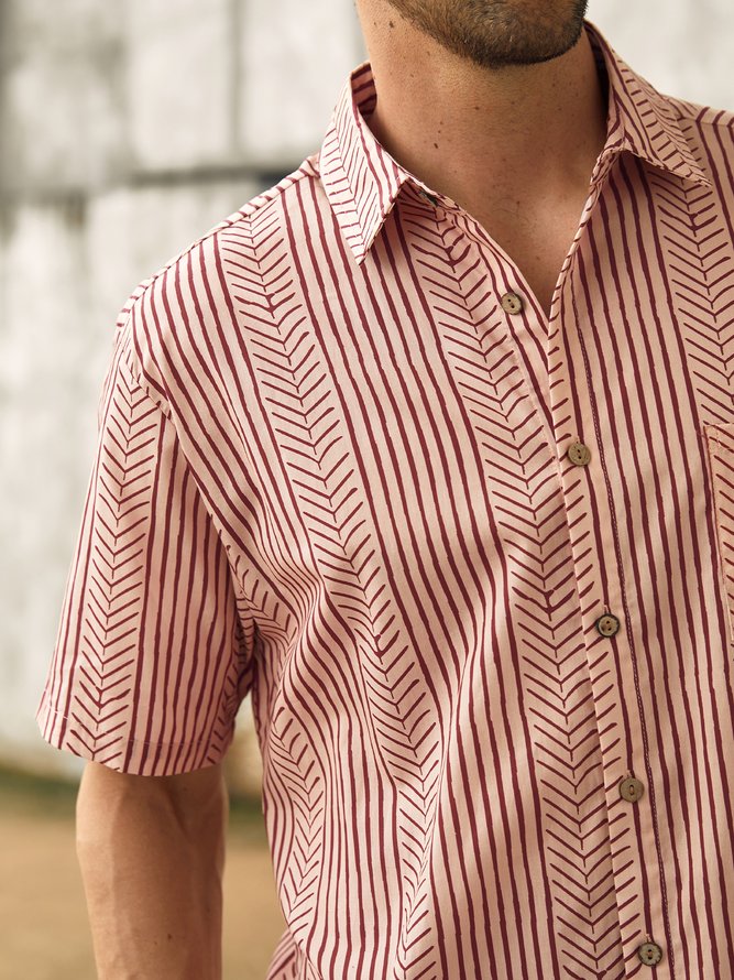 Hardaddy®Cotton Retro Striped Chest Pocket Short Sleeve Shirt