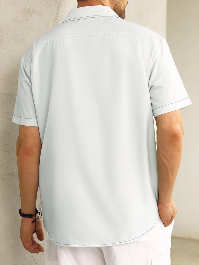 Geometry Chest Pocket Short Sleeve Bowling Shirt