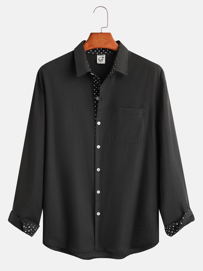 Hardaddy Cotton Polka Dot Contrast Long Sleeve Shirt