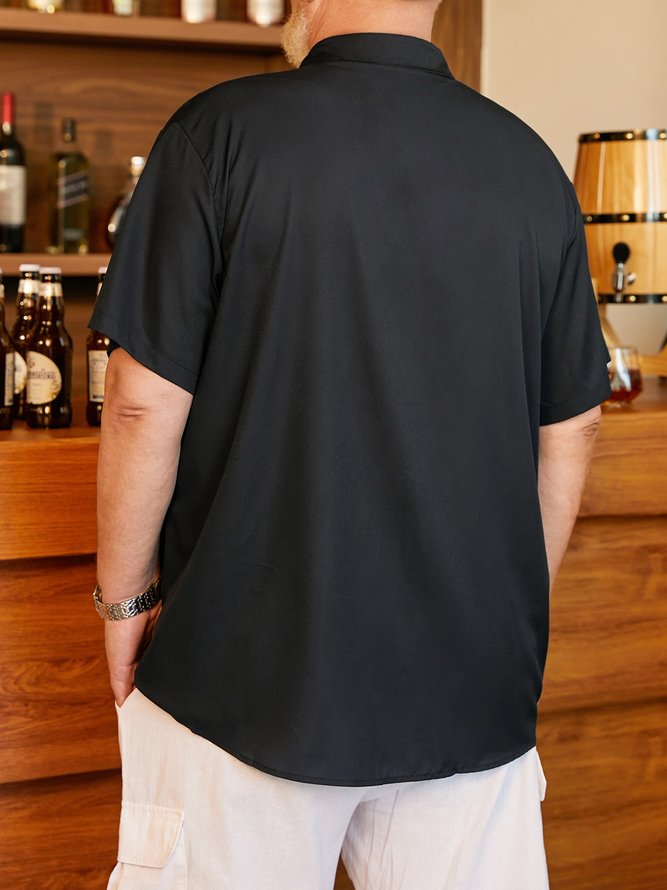 Big Size American Flag Chest Pocket Short Sleeve Casual Shirt
