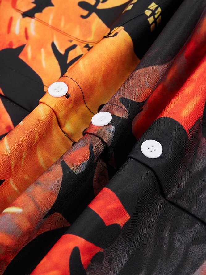 Men's Halloween Cat Print Casual Breathable Short Sleeve Shirt