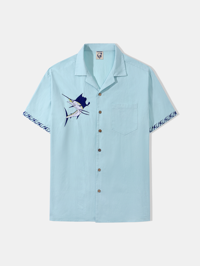 Hardaddy® Cotton Marlin Embroidered Aloha Shirt