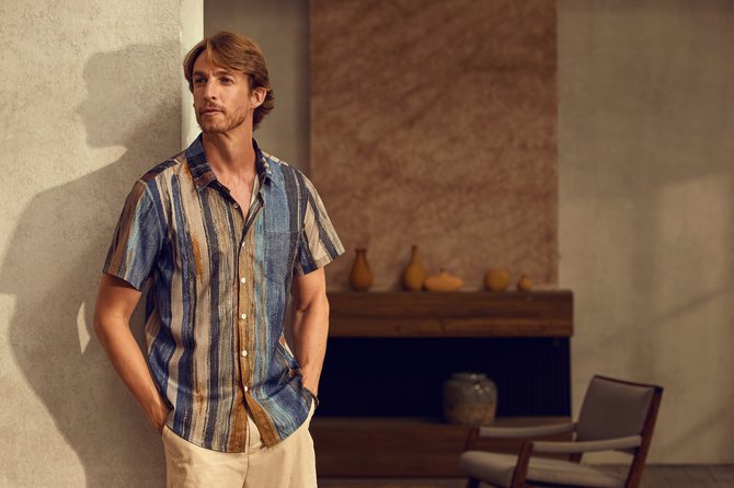 Shirts For Father Leisure Vacation Abstract Gradient Geometric Pattern Hawaiian Style Printed Shirt Top