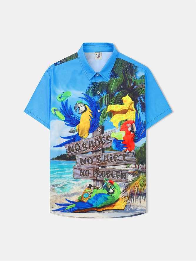 Parrots Chest Pocket Short Sleeve Hawaiian Shirt