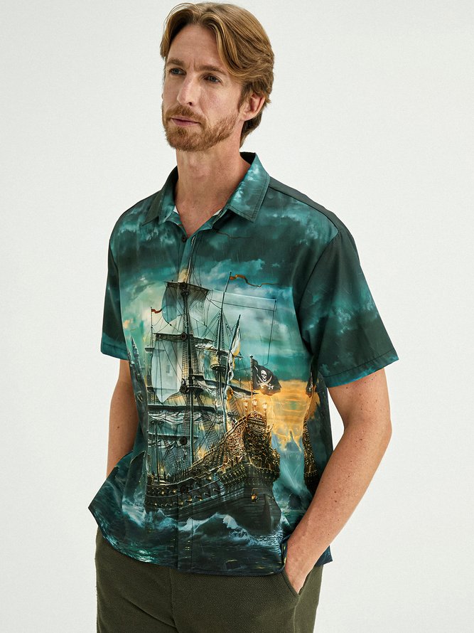 Corsair Chest Pocket Short Sleeve Hawaiian Shirt