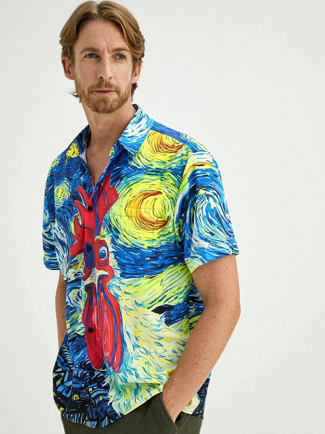 Rooster Chest Pocket Short Sleeve Casual Shirt