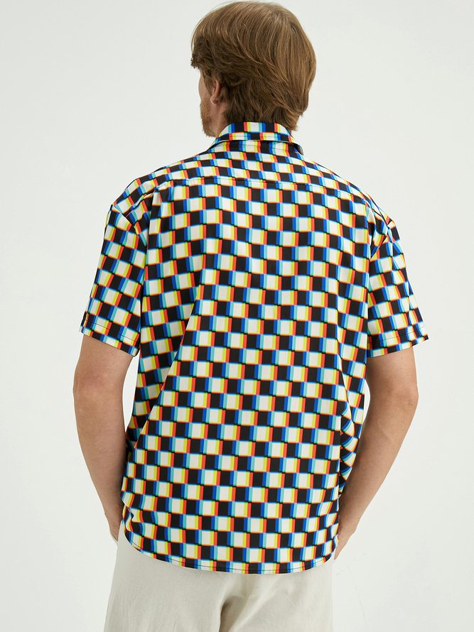 Funky Checkerboard Chest Pocket Short Sleeve Shirt