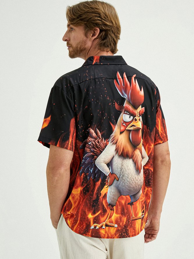 Angry Rooster Chest Pocket Short Sleeve Casual Shirt