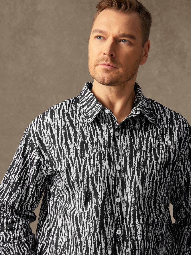 Abstract Striped Print Chest Pocket Long Sleeve Casual Shirt